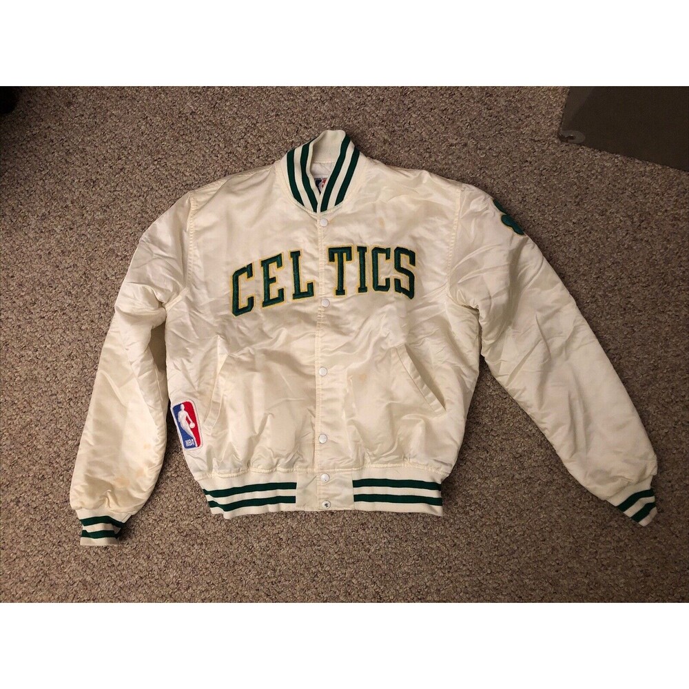 Vintage Starter Boston Celtics NBA Puffer Snap Jacket‎ Adult LG White Satin USA